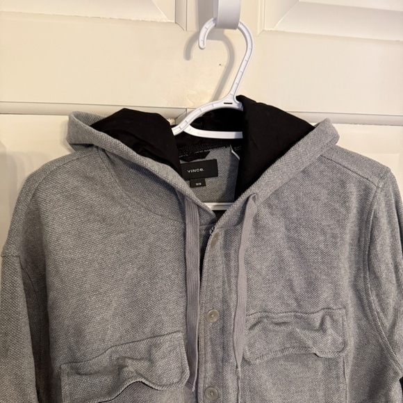 Vince Gray Cotton Button Up Hooded Long Sleeve Shirt Jacket - 31928 - Picture 3 of 12